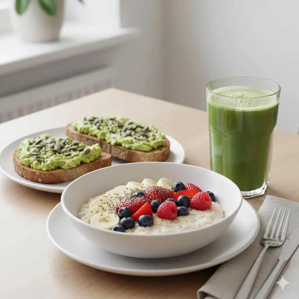 Table de petit déjeuner sans sucre avec porridge, smoothie vert et tartines complètes à l’avocat, style healthy et lumineux. Image 3 : Préparation de recettes sans sucre Titre : Préparation de granola maison sain Description : Main versant un mélange de flocons d’avoine, noix et graines dans un bol pour préparer du granola maison, sur plan de travail en bois clair, lumière douce, mettant en valeur les ingrédients naturels. Alt text : Préparation de granola maison avec flocons d’avoine, noix et graines, sur plan de travail en bois clair. Si tu veux, je peux te proposer une version optimisée SEO de ces titres, descriptions et alt text pour mieux booster ton référencement sur Google Images. Veux‑tu que je fasse ça ?
