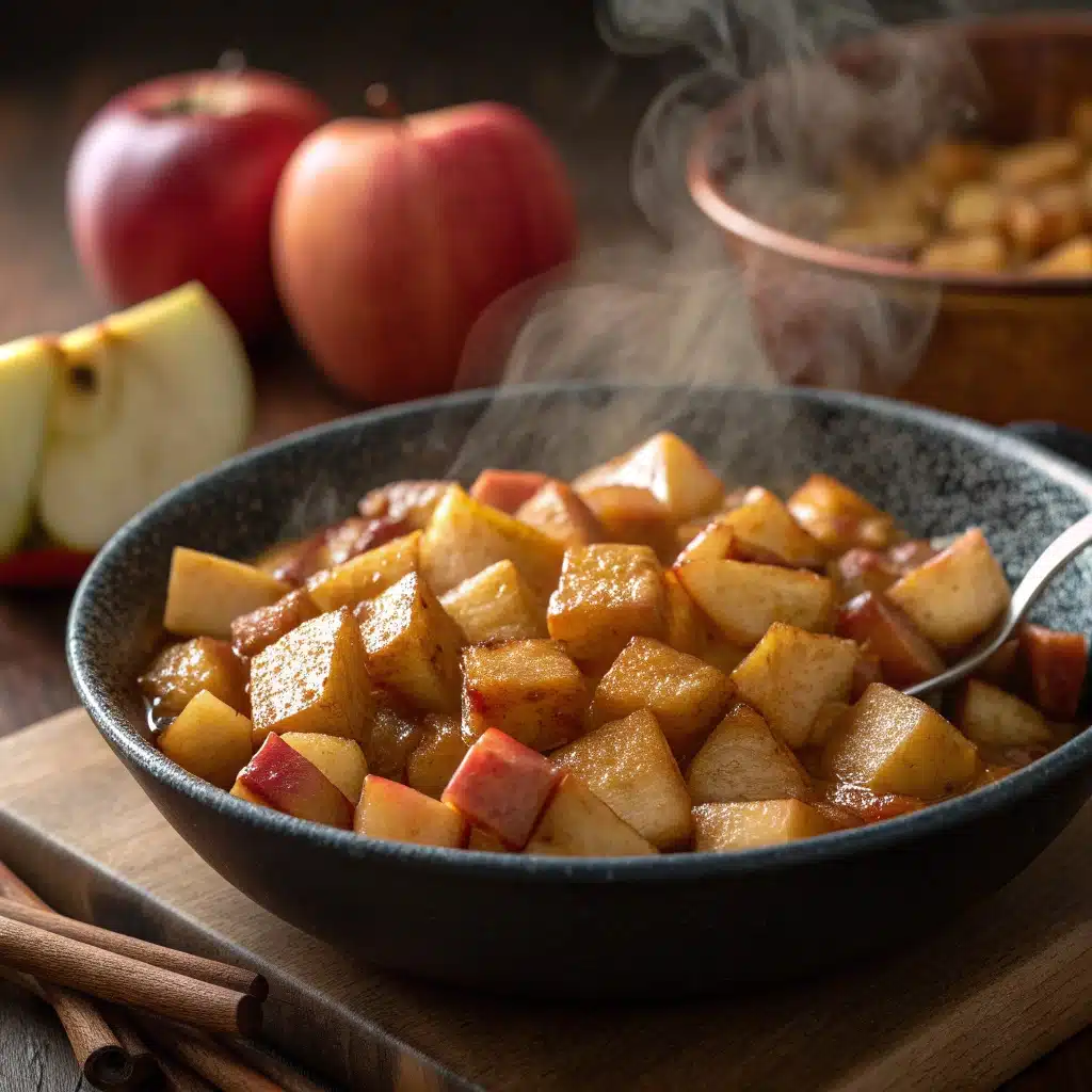 Pommes en cuisson pour garnir une tartelette healthy sans sucre.