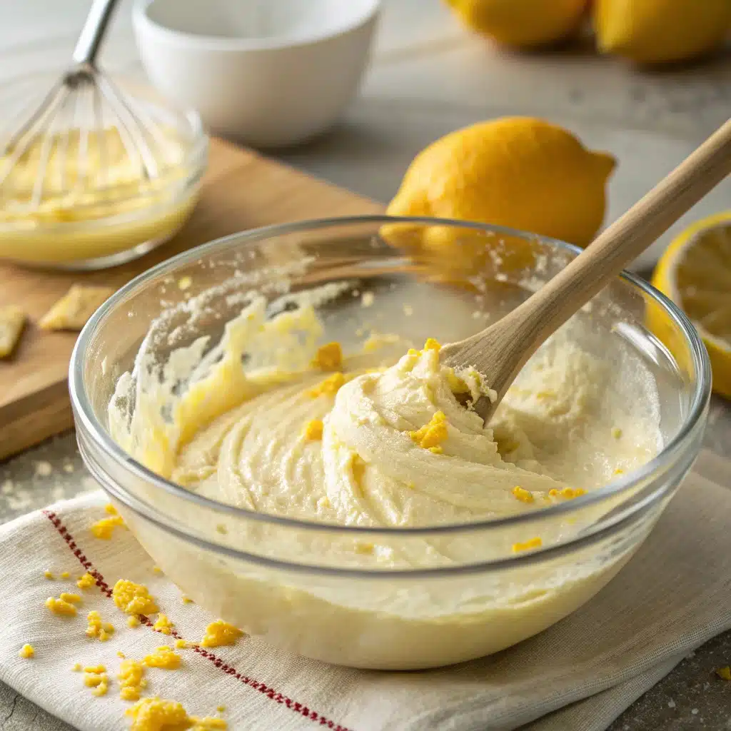 preparation d’un cake au citron moelleux dans un bol 