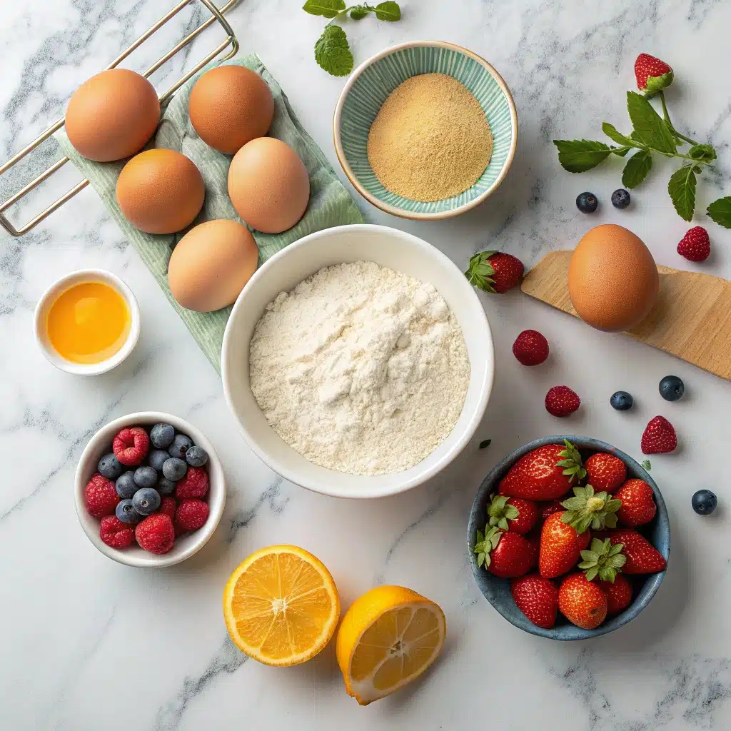 Disposition plate des ingrédients bio pour gâteau roulé healthy, recette simple et nutritive
