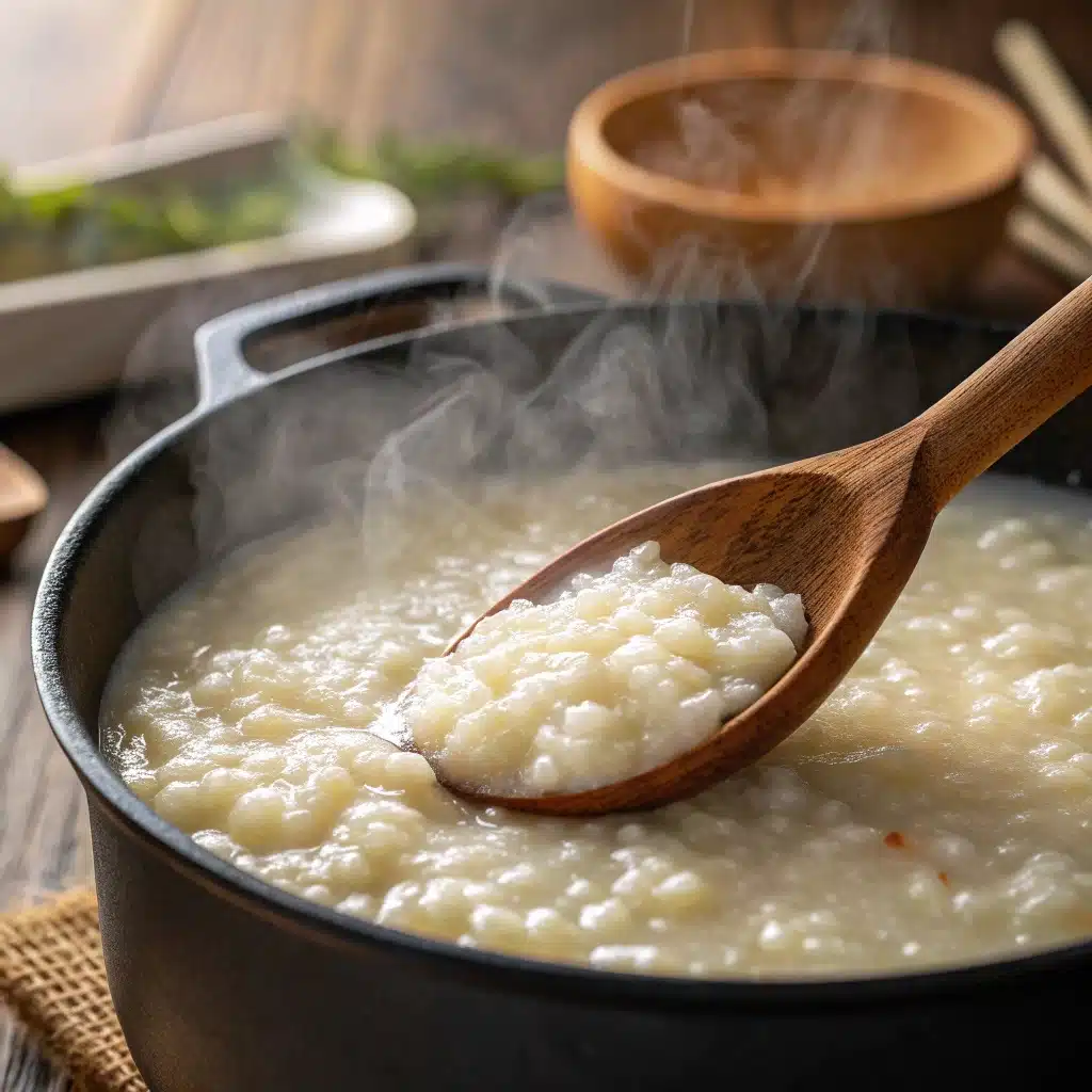 Cuisson lente du rice porridge jook pour obtenir une texture