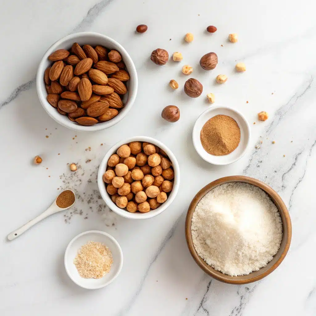 ingredients de praline sur un fond marbre