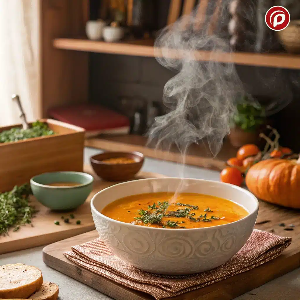 Image de velouté de potimarron au Thermomix frais et appétissant pour un repas healthy automnal